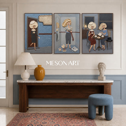 Stylish Pop Art Triptych With Textured Figures For Modern Home Decor