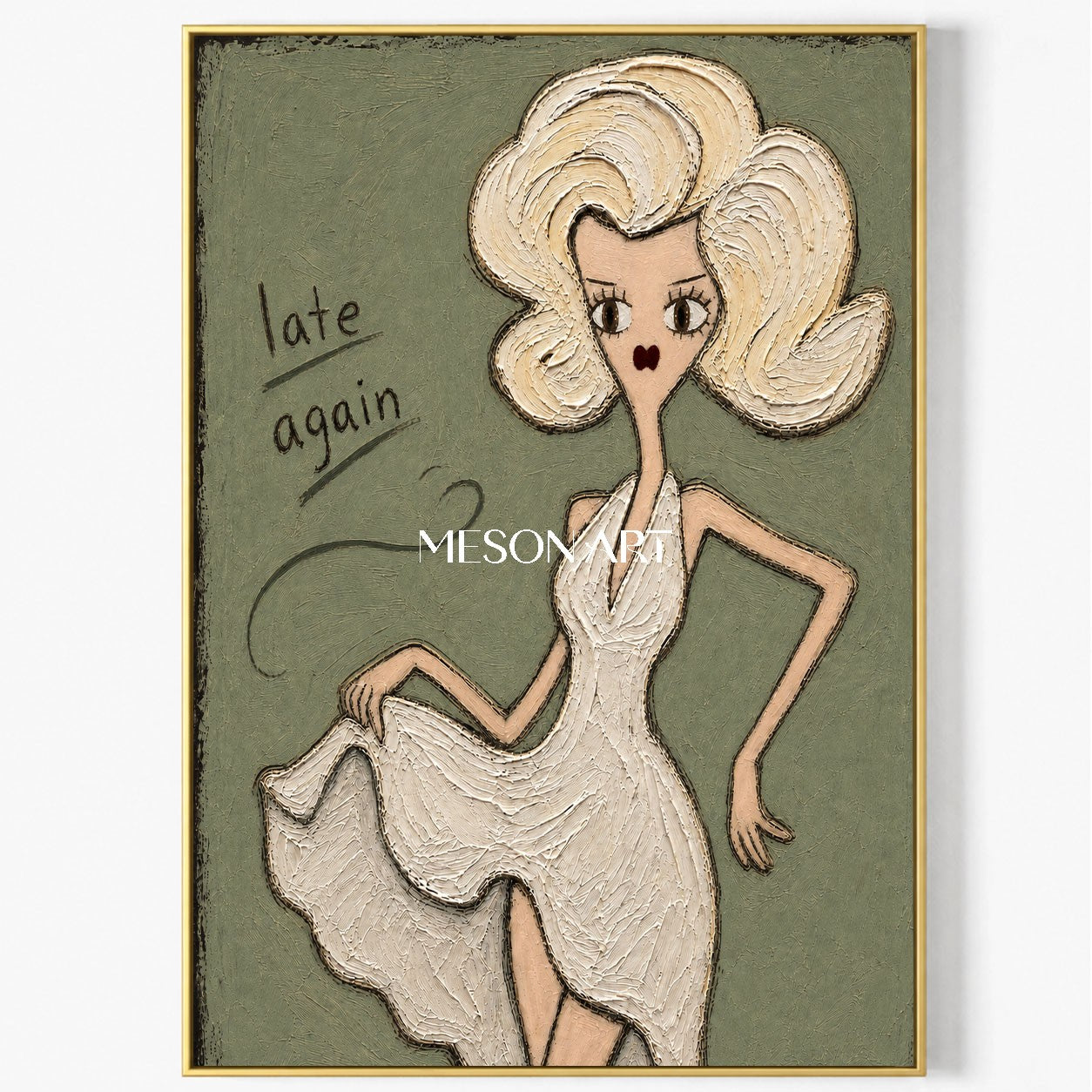 Fashionable Pop Art Painting With Textured Blonde Figure In Green