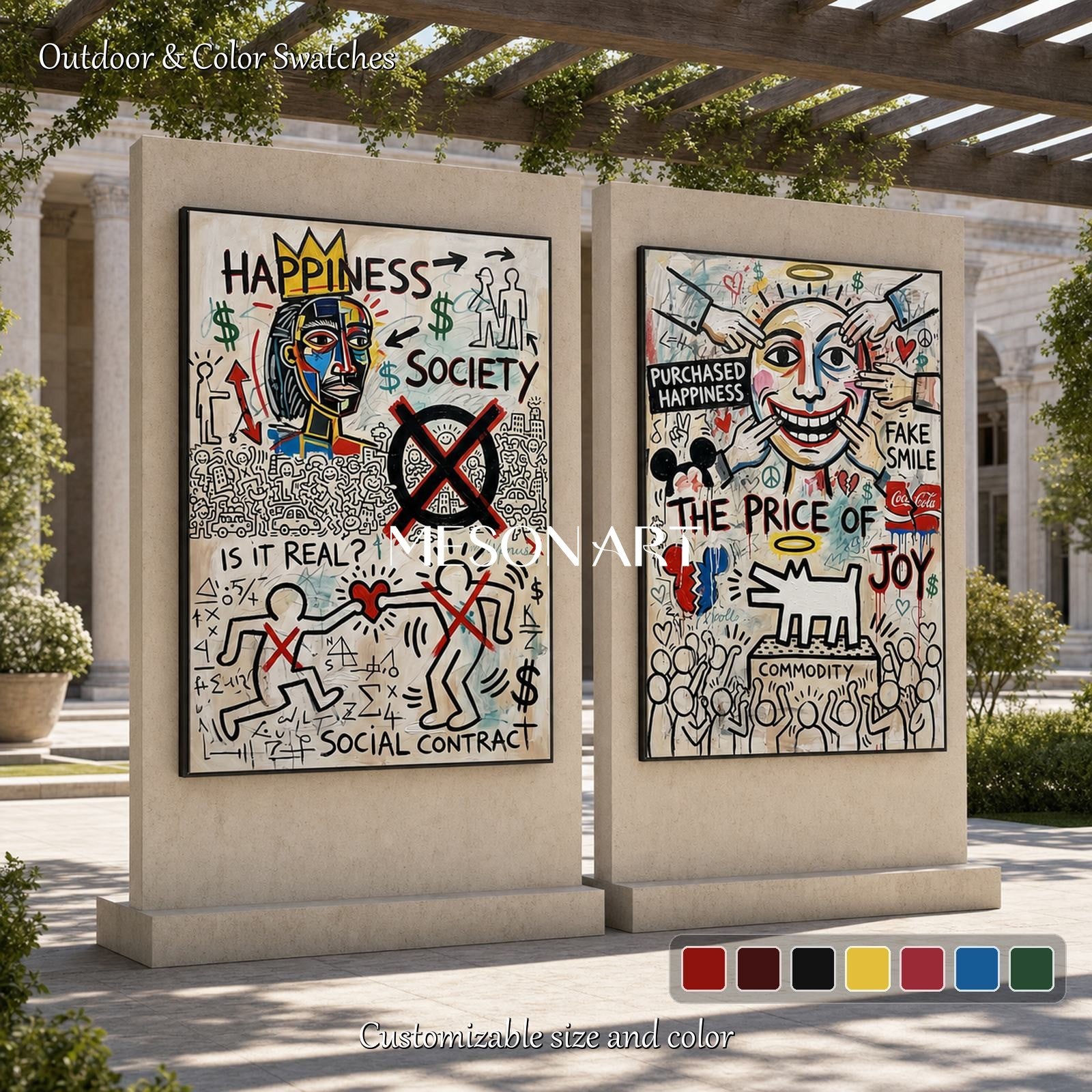 Bold Abstract Graffiti Art Print With Social Commentary For Modern Living Room Decor