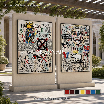 Bold Abstract Graffiti Art Print With Social Commentary For Modern Living Room Decor