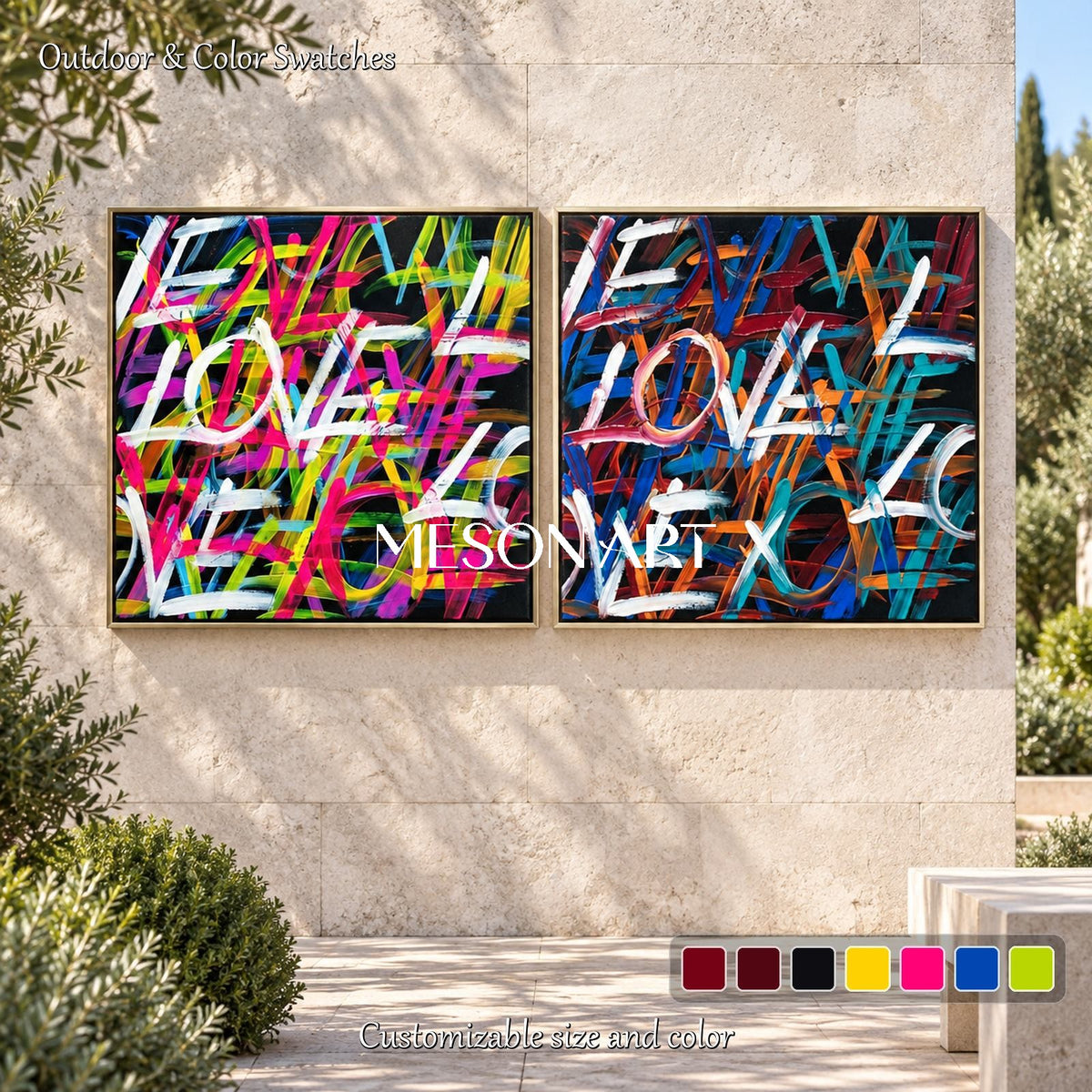 Black Graffiti Love Painting Original Artist Hand Painted Square Wall Art For Living Room By Mesonart