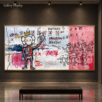 Red And White Graffiti Art Satire Painting Original Artist Panoramic Wall Decor For Living Room By Mesonart