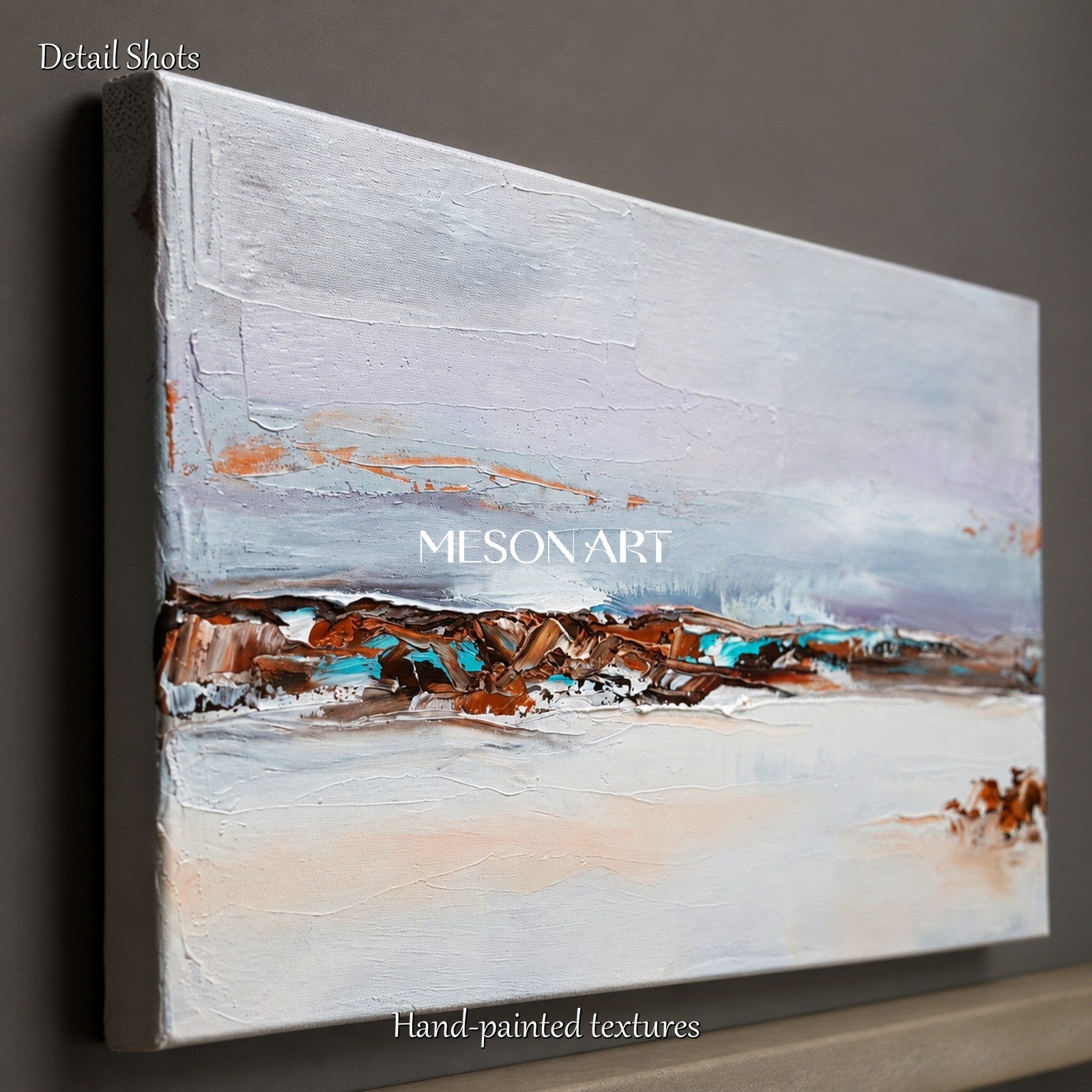 Gray And Brown Abstract Landscape Panoramic Painting Original Artist Hand Painted By Mesonart