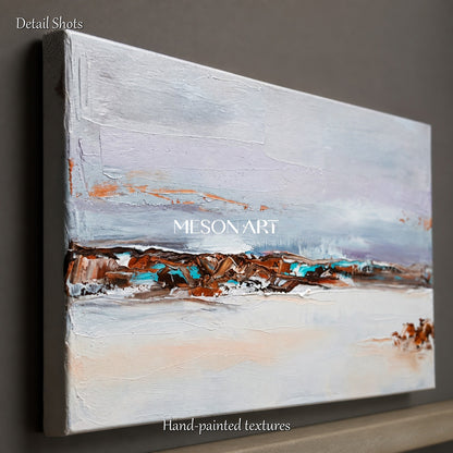 Gray And Brown Abstract Landscape Panoramic Painting Original Artist Hand Painted By Mesonart