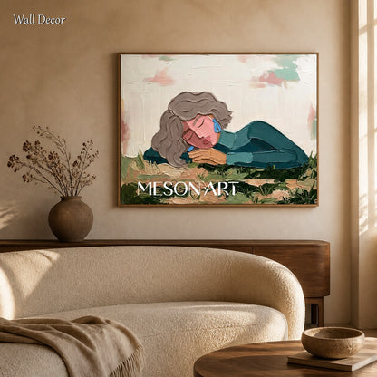 Green And Pink Abstract Figurative Modern Portrait Painting Rectangular Wall Art Original Artist By Mesonart