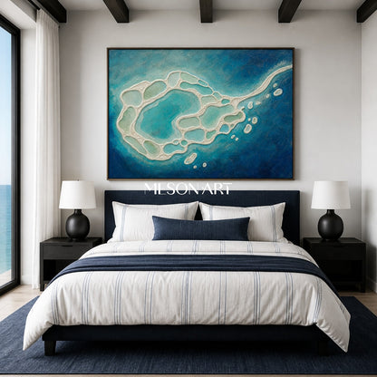 Turquoise Lagoon Abstract Art With Textured Relief For Coastal Living Room Decor