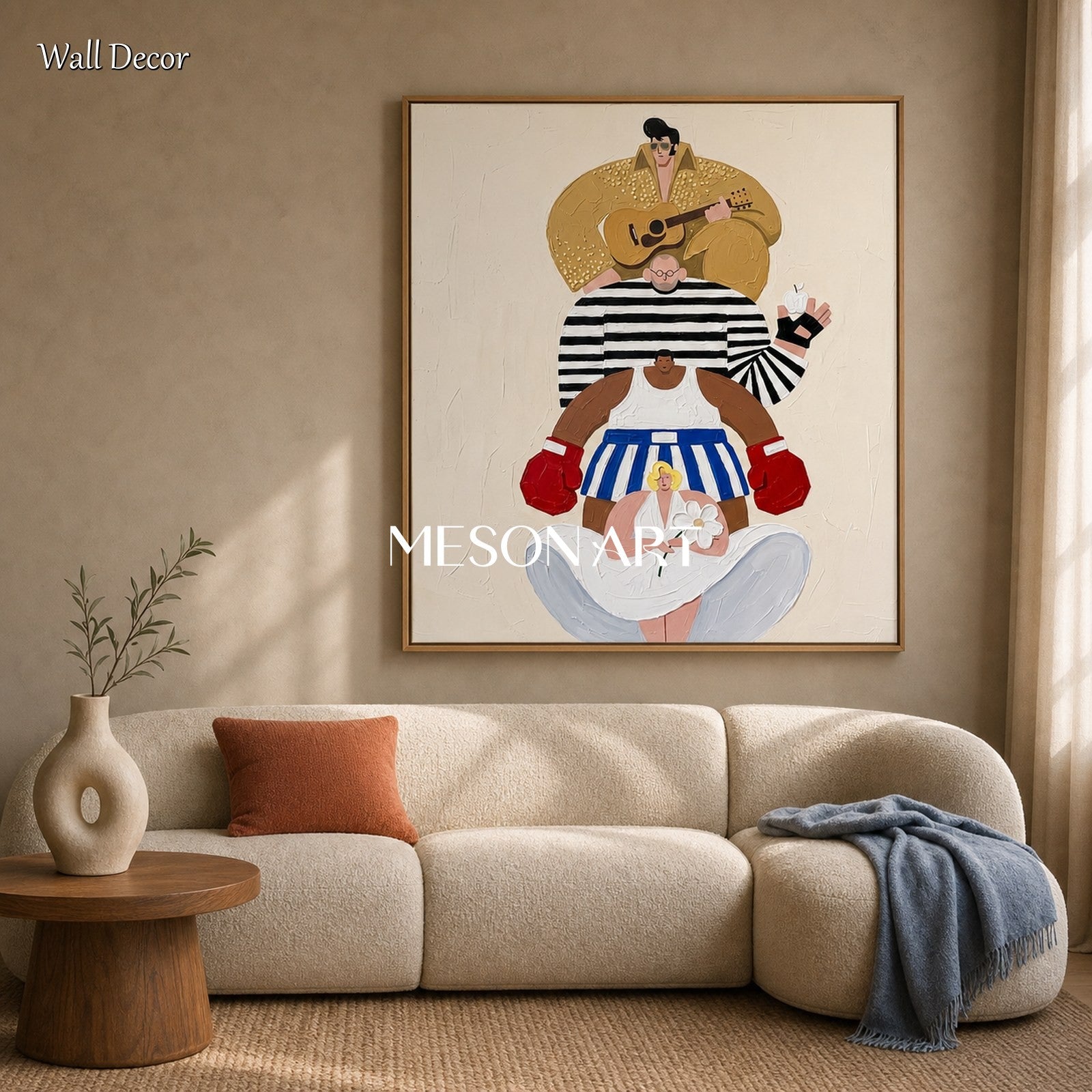 Abstract Pop Art Painting With Iconic Figures For Modern Living Room Decor