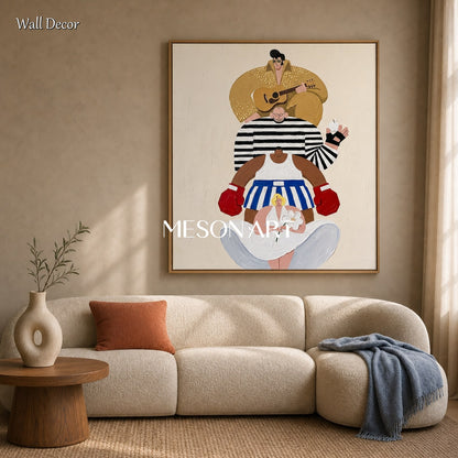 Abstract Pop Art Painting With Iconic Figures For Modern Living Room Decor