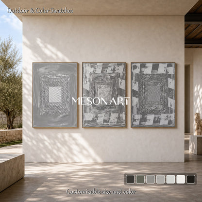 Gray Abstract Triptych With Textured Relief For Modern Living Room Decor