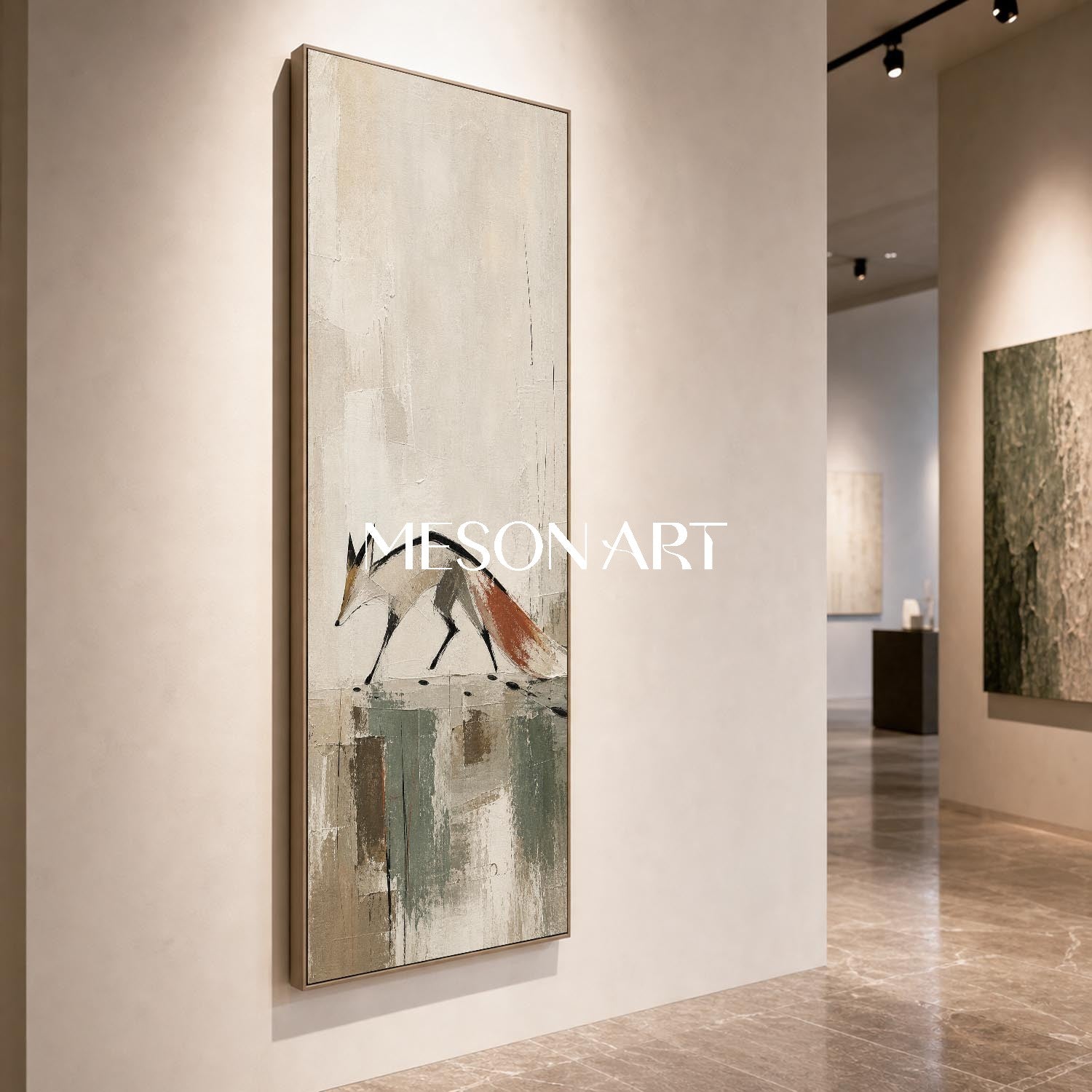 Minimalist Fox Canvas Art Abstract Animal Painting For Modern Entryway Decor