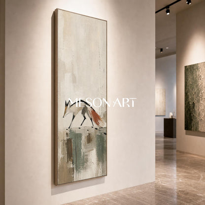 Minimalist Fox Canvas Art Abstract Animal Painting For Modern Entryway Decor