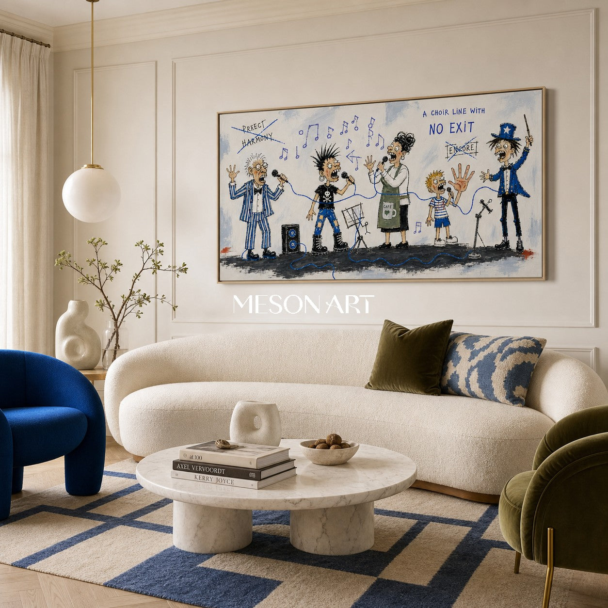Blue And Black Graffiti Figurative Art Panoramic Music Performance Wall Decor For Living Room By Mesonart