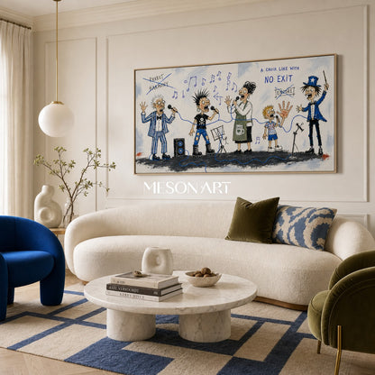 Blue And Black Graffiti Figurative Art Panoramic Music Performance Wall Decor For Living Room By Mesonart
