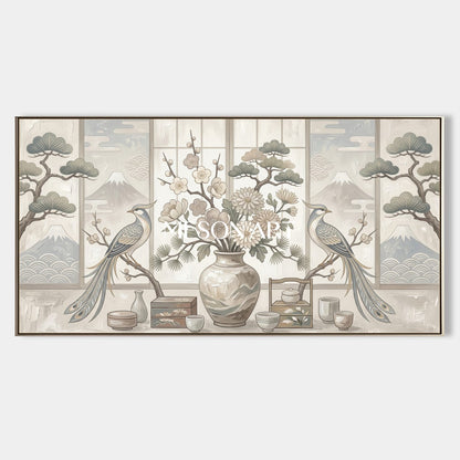 Luxury Chinoiserie Wall Art With Birds And Flowers For Living Room Decor