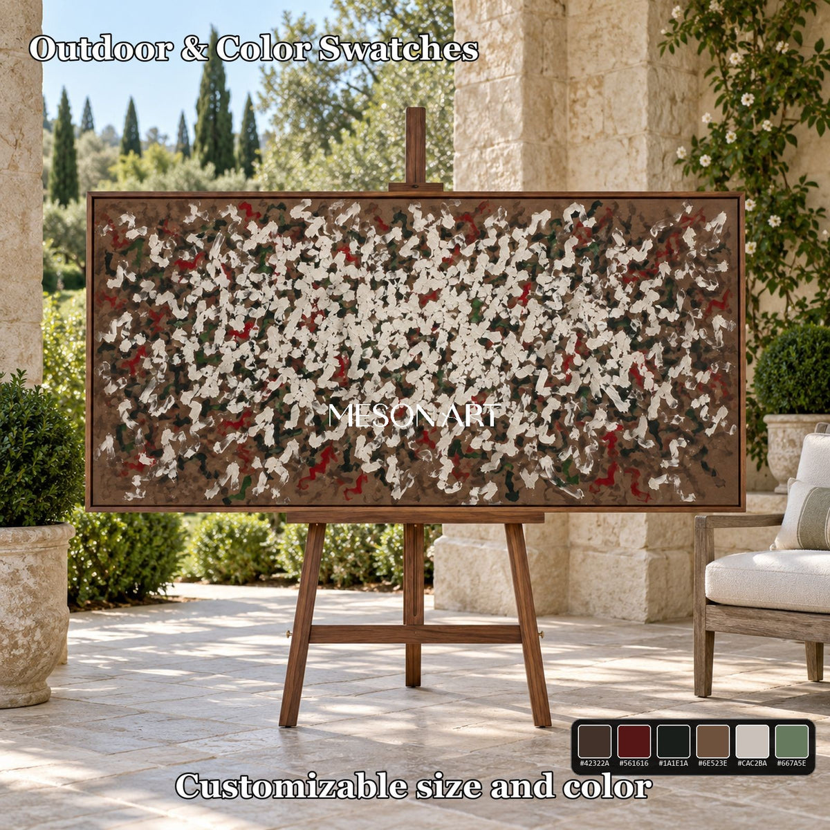 Brown And White Abstract Art Panoramic Wabi-Sabi Impasto Palette Knife Original Artwork By Mesonart