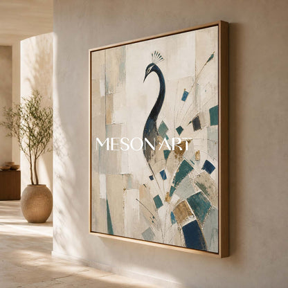 Art Deco Peacock Painting Abstract Geometric Animal Wall Art For Modern Living Room Entryway Decor