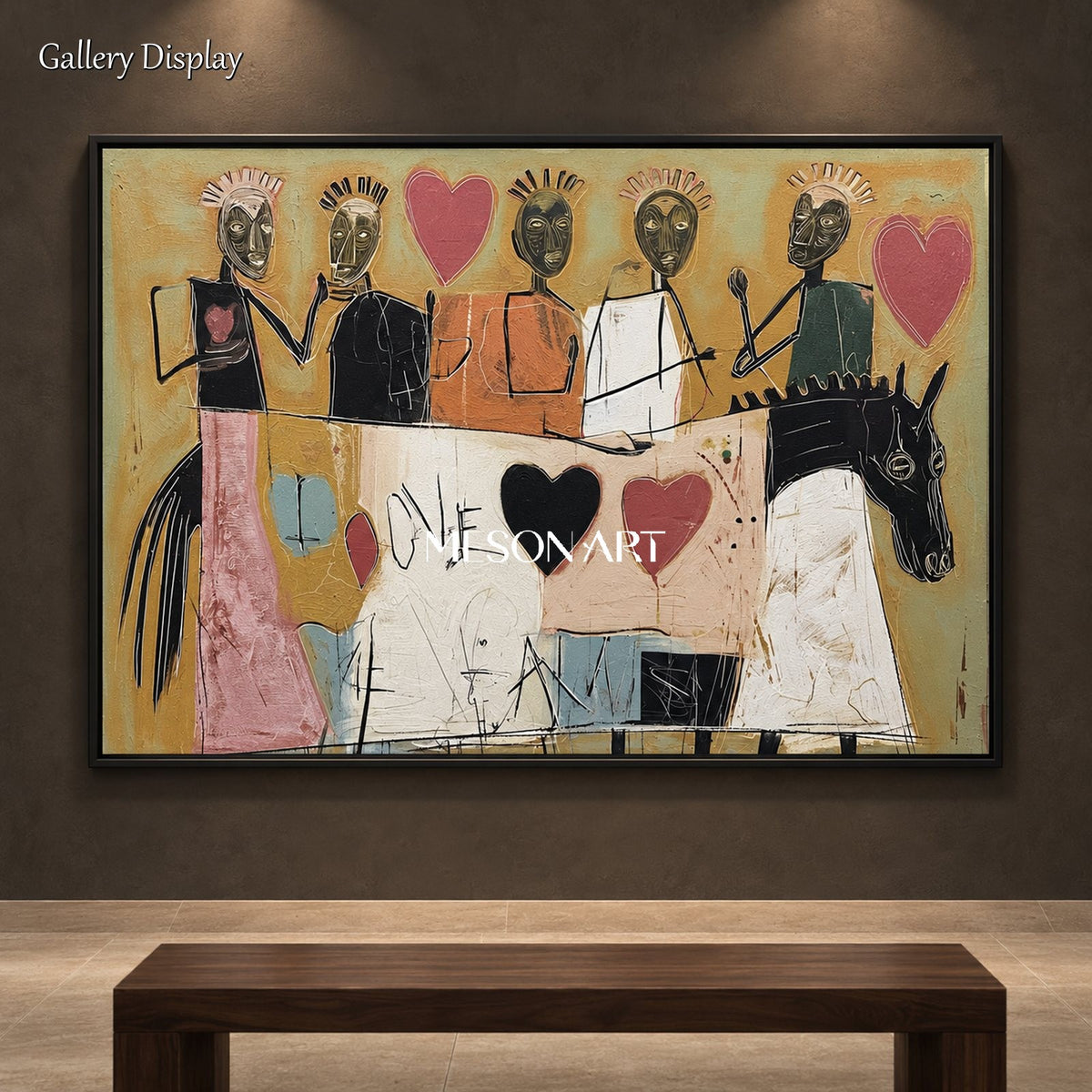 Beige And Black Abstract Figurative Painting Large Original Contemporary Modern Wall Art Rectangular By Mesonart