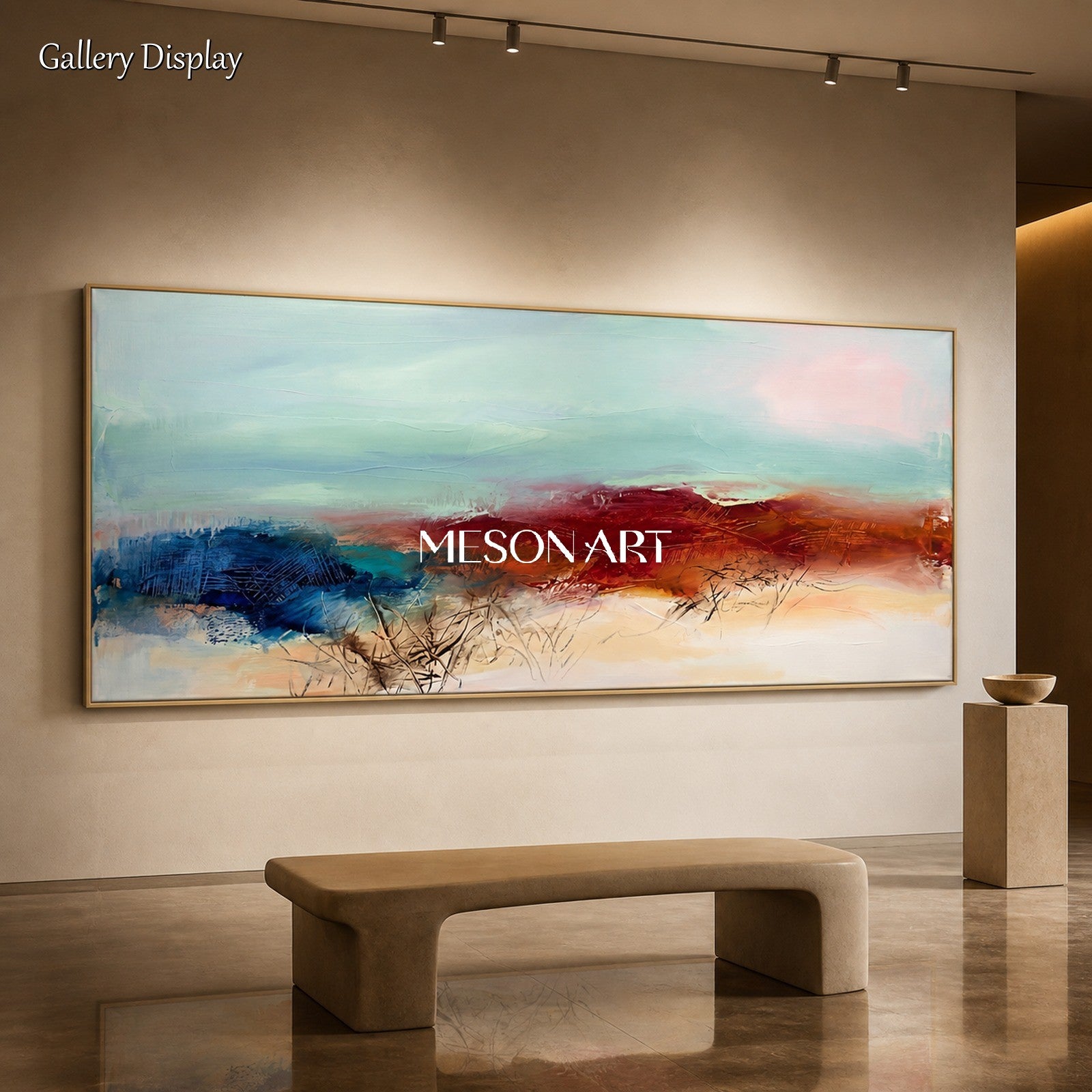 Blue And Brown Abstract Landscape Painting Panoramic Modern Textured Art Original Artist By Mesonart