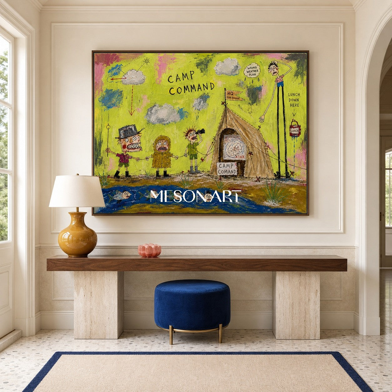 Green Graffiti Cartoon Art Rectangular Wall Decor For Kids Room Original Artist Hand Painted By Mesonart