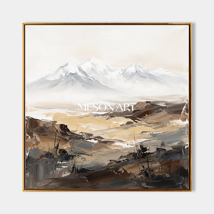 Beige And Black Abstract Painting Square Wall Art For Living Room By Mesonart