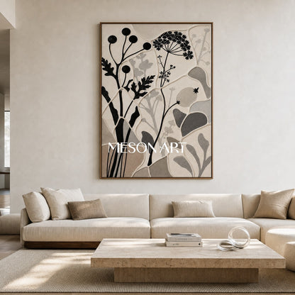 Minimalist Botanical Wall Art With Textured Relief For Japandi Home Decor