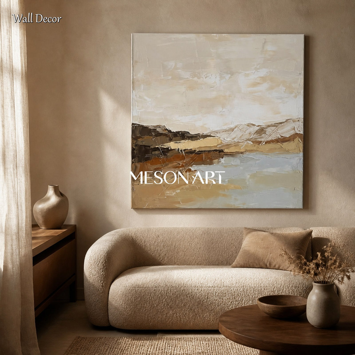 Beige And Brown Abstract Painting Square Wall Art Original Artist Hand Painted By Mesonart