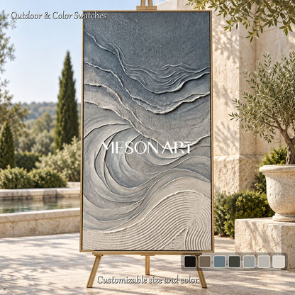 Gray And White Textured Beach Painting Large Sand Texture Art Panoramic Wall Decor By Mesonart