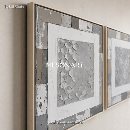 Minimalist Gray Abstract Wall Art Set With Textured Relief For Modern Home Decor