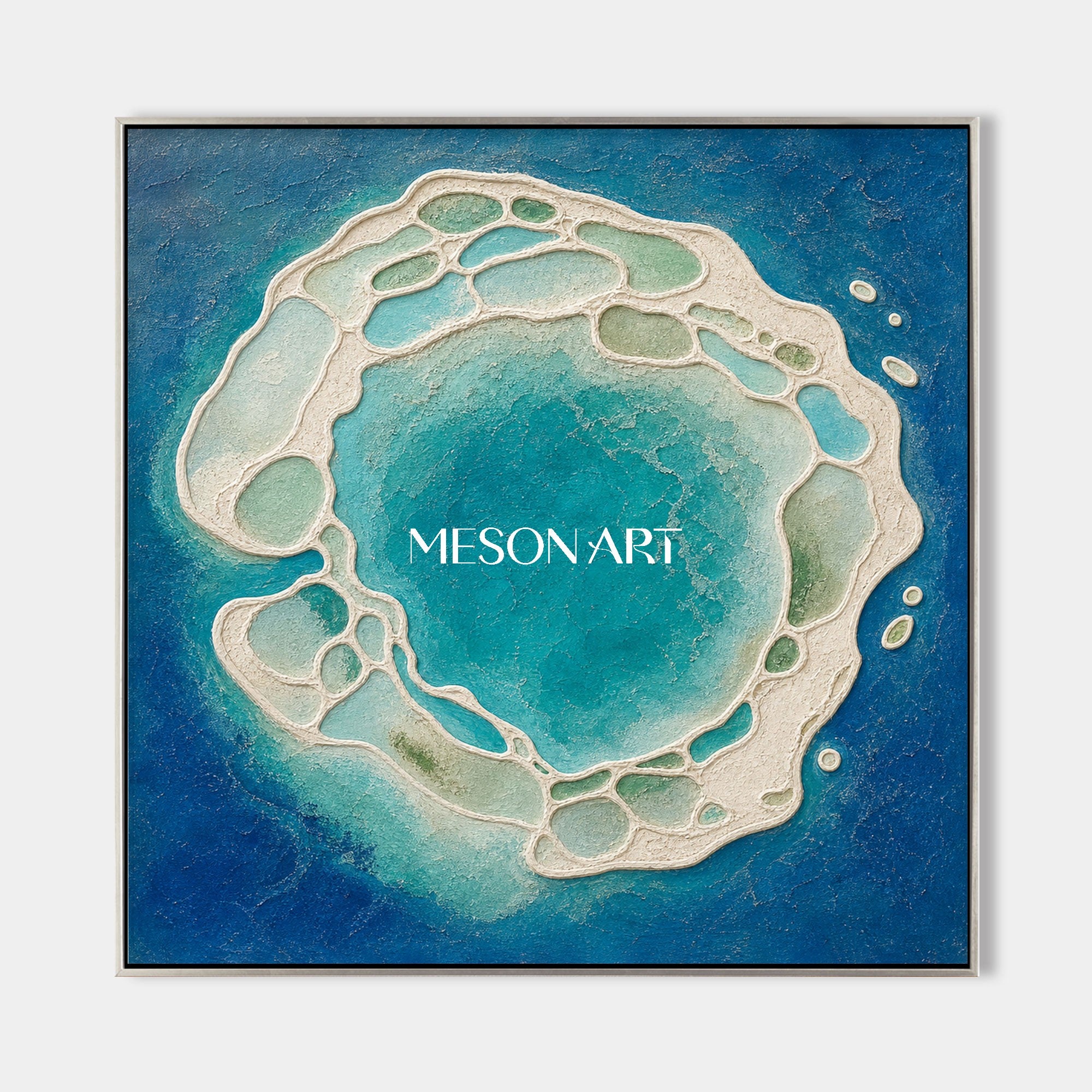 Azure Lagoon Abstract Art With Textured Relief For Modern Spa Bathroom And Living Room Wall Decor