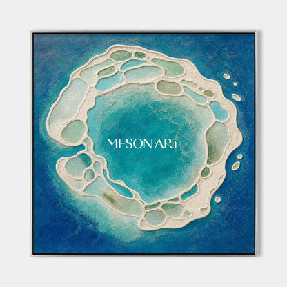 Azure Lagoon Abstract Art With Textured Relief For Modern Spa Bathroom And Living Room Wall Decor
