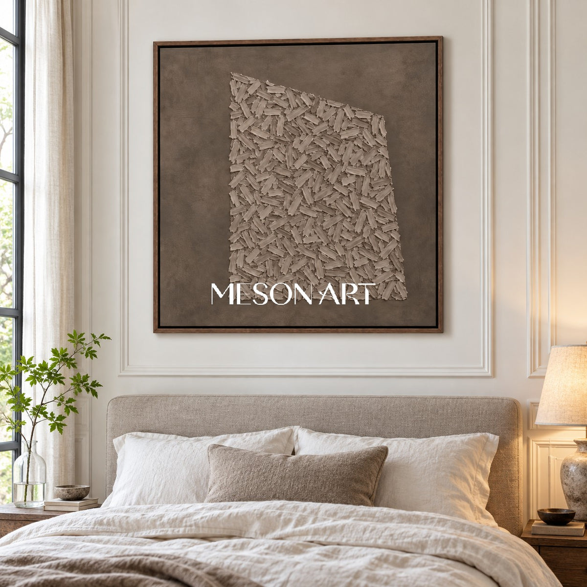 Beige And Brown Abstract Textured Wall Art Square Organic Forms By Artist Style Mesonart