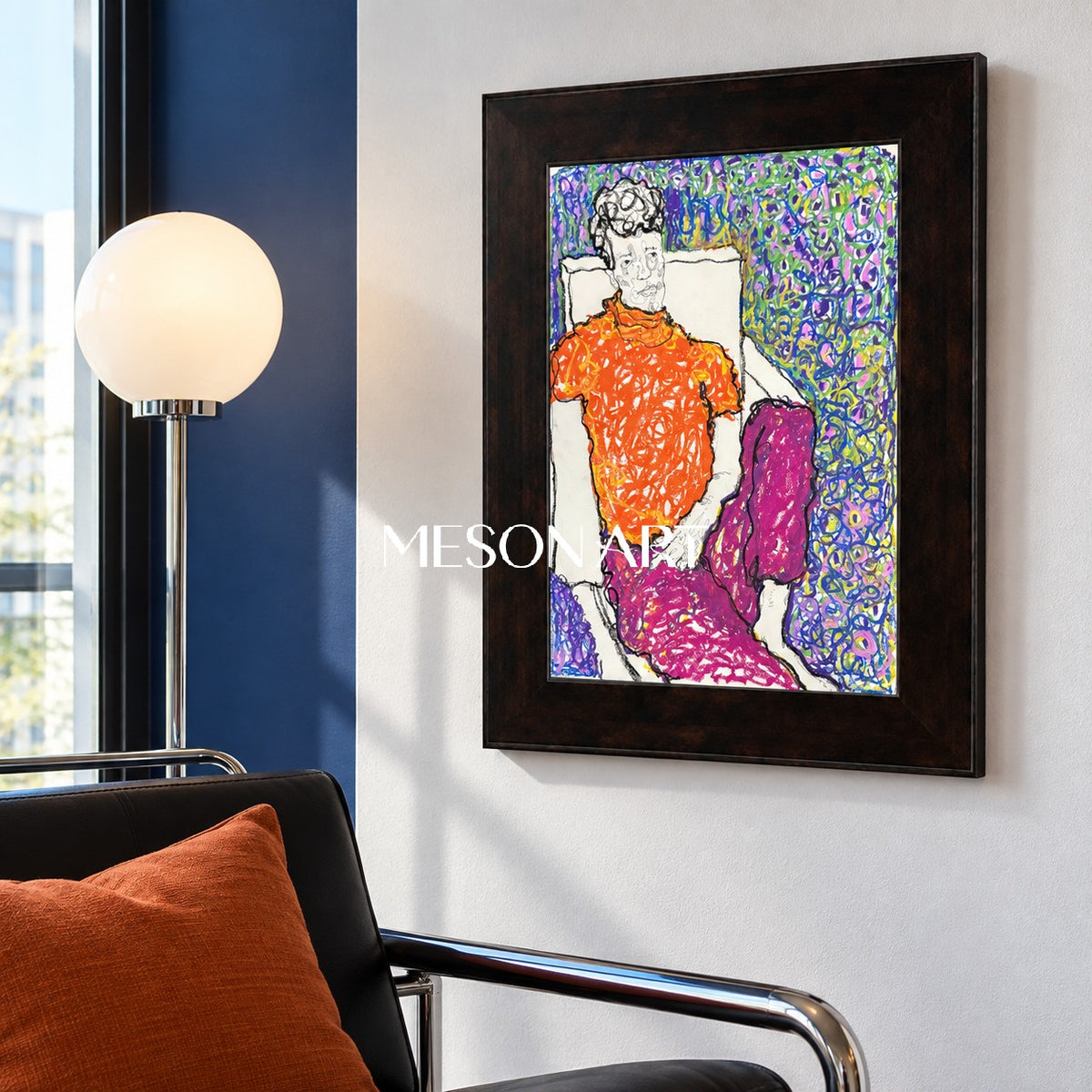 Orange Purple Figurative Expressionist Portrait Painting Original Artist Artwork By Mesonart