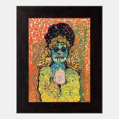 Orange And Green Expressionist Portrait Painting Rectangular Wall Art Original Artist Hand Painted By Mesonart