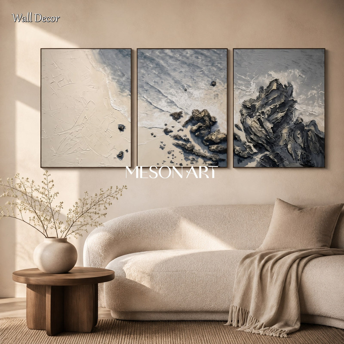 Beige And Gray Abstract Landscape Painting Rectangular Wall Art Original Artist By Mesonart