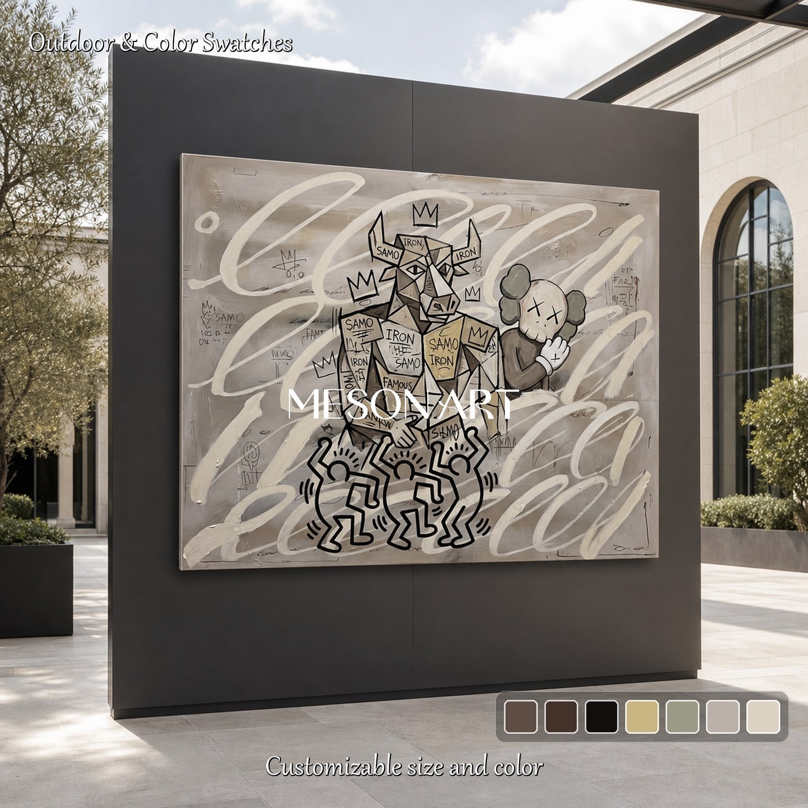 Abstract Graffiti Style Painting With Pop Culture Icons For Modern Living Room Decor