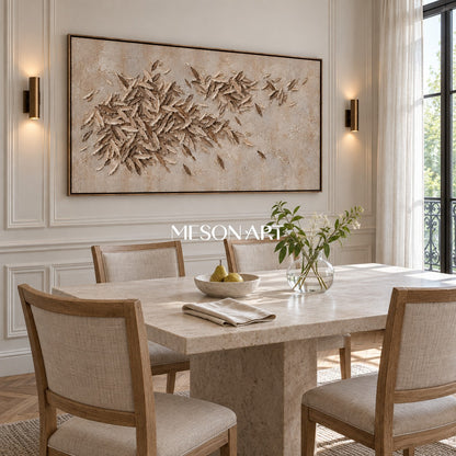 Beige And Brown Organic Minimalist Leaves Forms Wall Art For Living Room By Mesonart