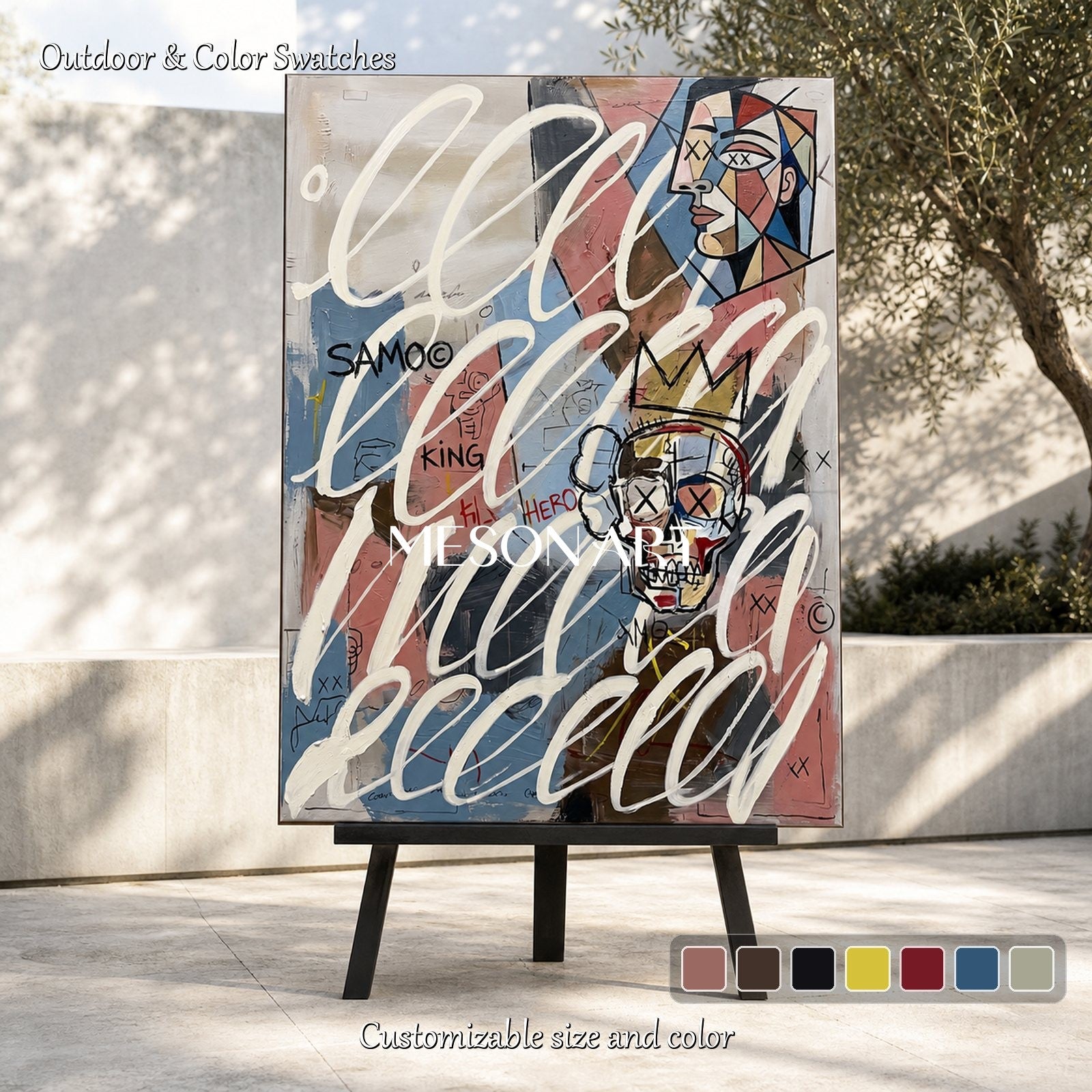 Contemporary Picasso Style Original Art With Crowned Skull And Abstract Faces For Modern Living Room Decor