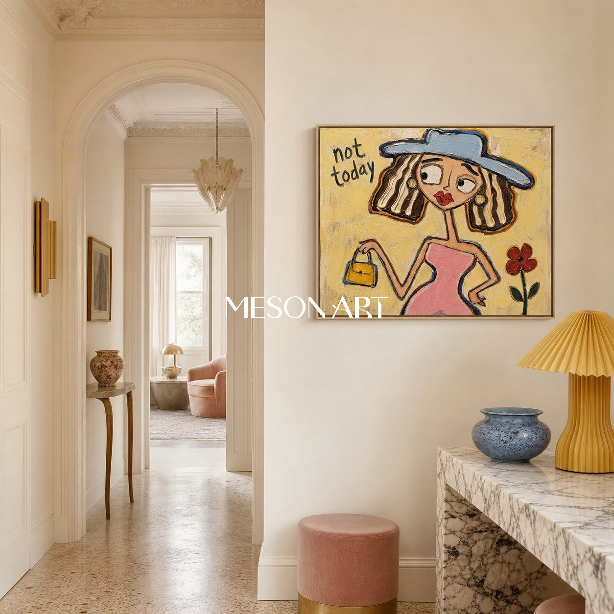 Chic Pop Art Painting With Text Not Today For Vibrant Bedroom Decor