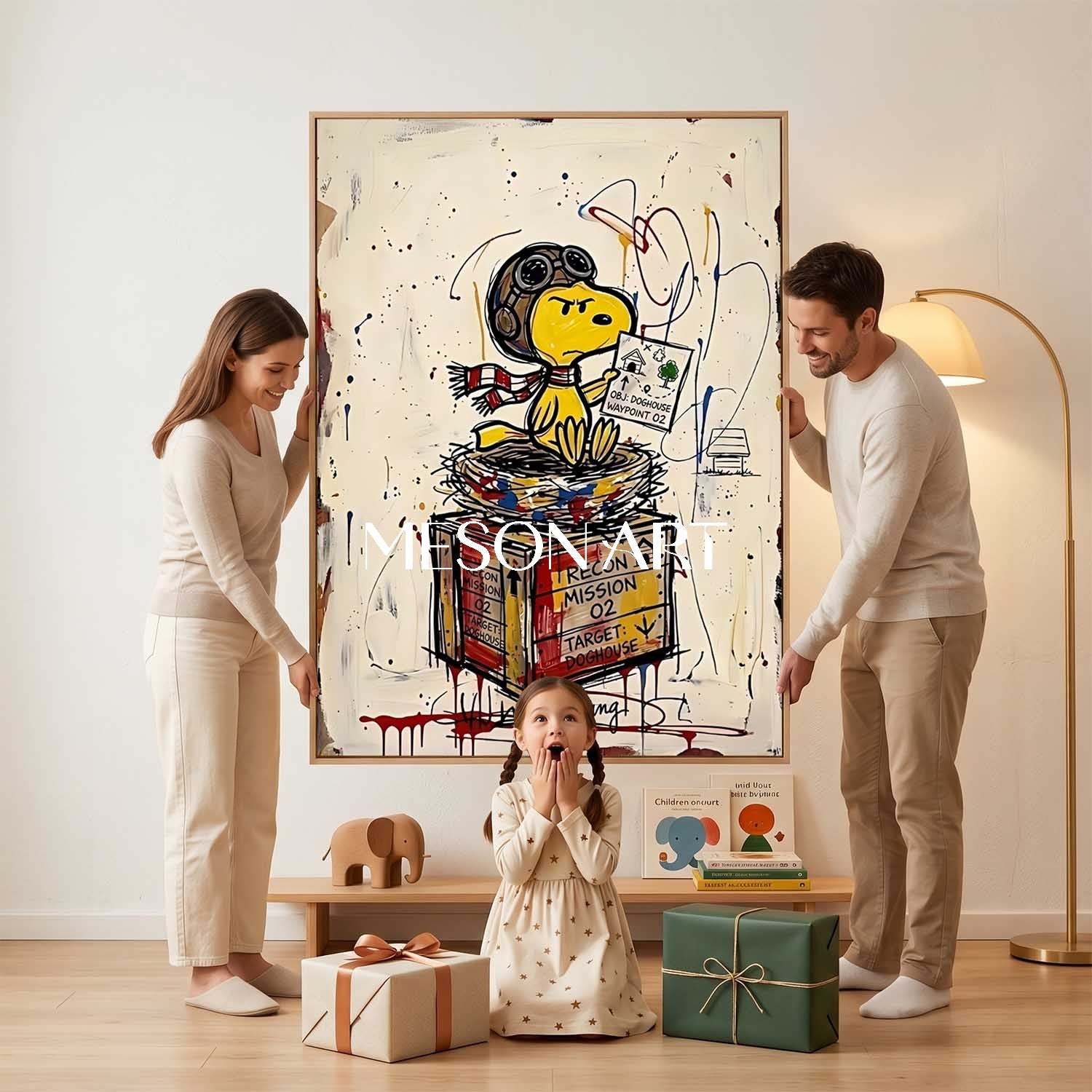 Cool Graffiti Style Snoopy Pilot Dog Painting For Modern Living