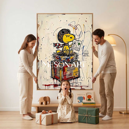 Cool Graffiti Style Snoopy Pilot Dog Painting For Modern Living Room Decor