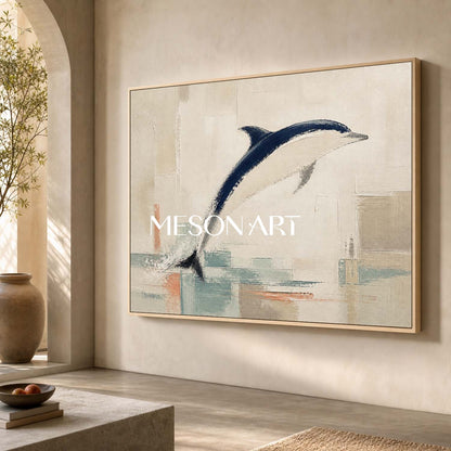 Minimalist Dolphin Painting For Modern Coastal Living Room And Bedroom Wall Art Decor