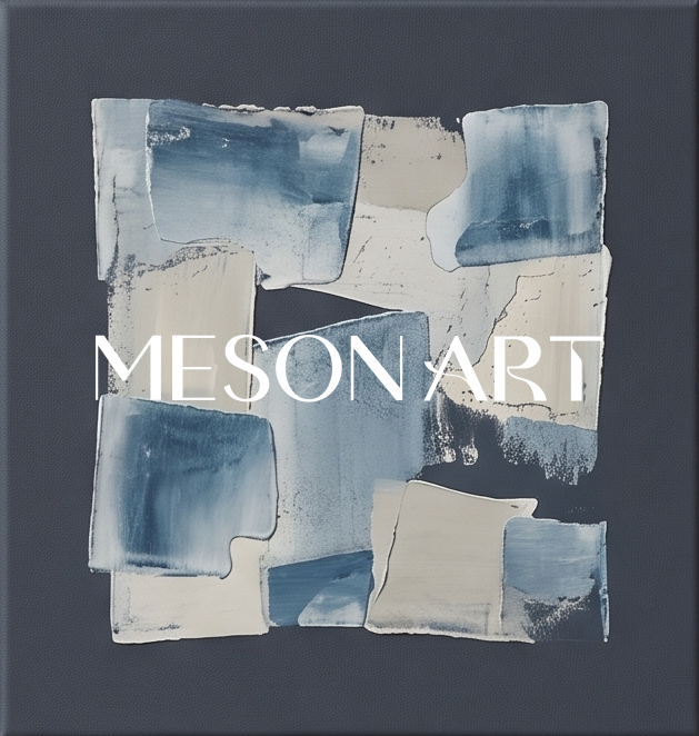 Blue Abstract Art Triptych With Textured Brushwork For Wabi Sabi Home Decor