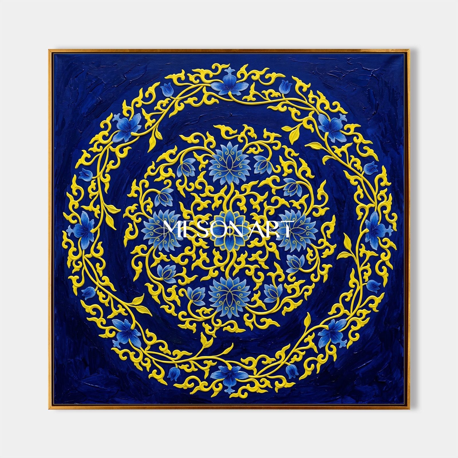 Blue And Gold Islamic Geometric Art Original Painting Square Wall Decor By Mesonart