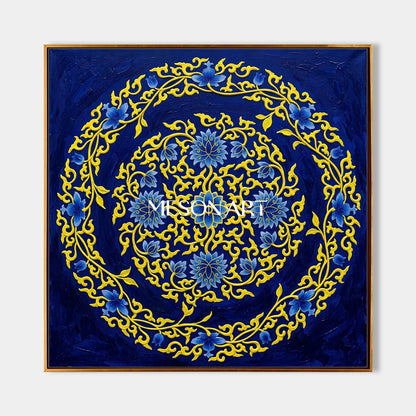 Blue And Gold Islamic Geometric Art Original Painting Square Wall Decor By Mesonart