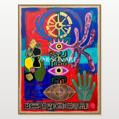 Modern Abstract Art With Bold Colors And Mystical Symbols For Living Room Decor