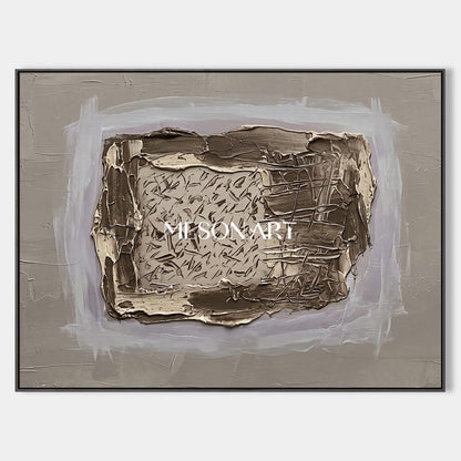 Minimalist Textured Abstract Art In Beige And Gray For Modern Home Decor