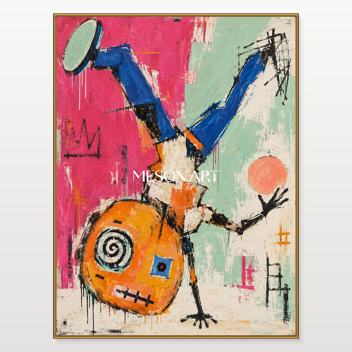 Pink And Blue Abstract Graffiti Painting Contemporary Wall Art Rectangular Canvas Modern By Mesonart