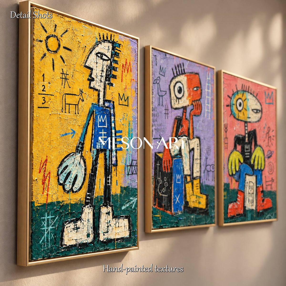 Yellow And Blue Graffiti Art Original Artist Hand Painted Rectangular Wall Decor For Living Room By Mesonart