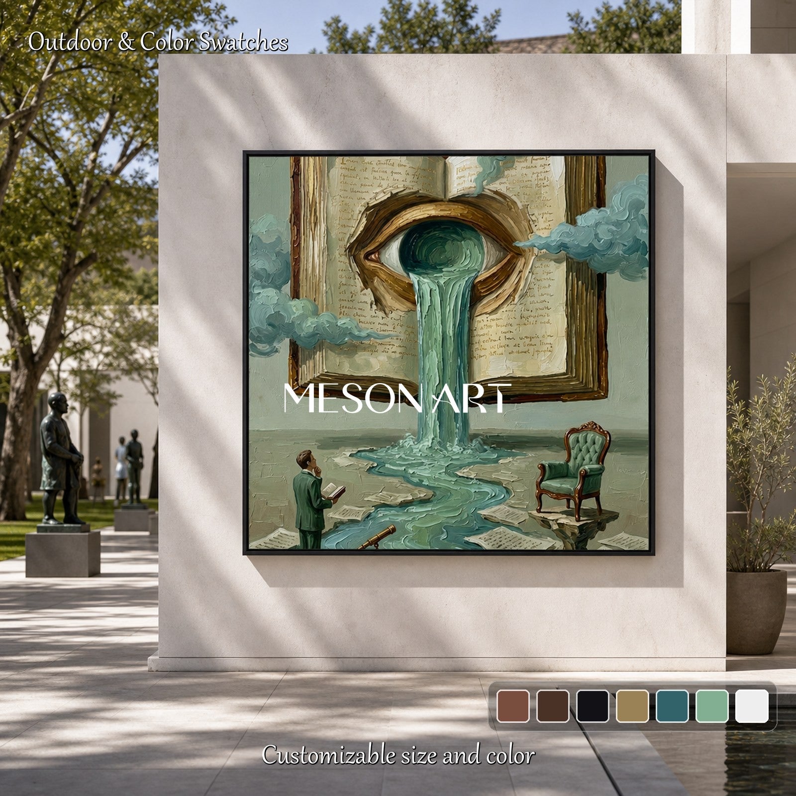 Surrealist Eye Book Painting For Modern Home Office And Study Wall Decor