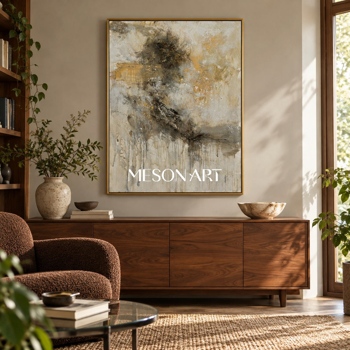 Black And Beige Abstract Painting Original Artist Large Textured Canvas Wall Art For Living Room Rectangular By Mesonart